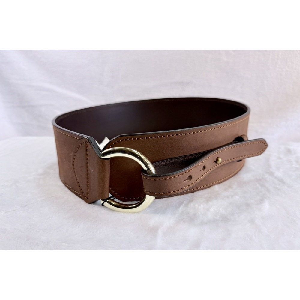 Genicci NWT Brown Buffalo Leather Thick Round Buckle Waist 3" Belt Size Medium
